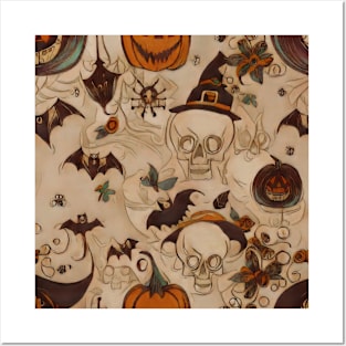 Vintage, retro, cottagecore, Victorian, Halloween aesthetic, pumpkin, skull Posters and Art